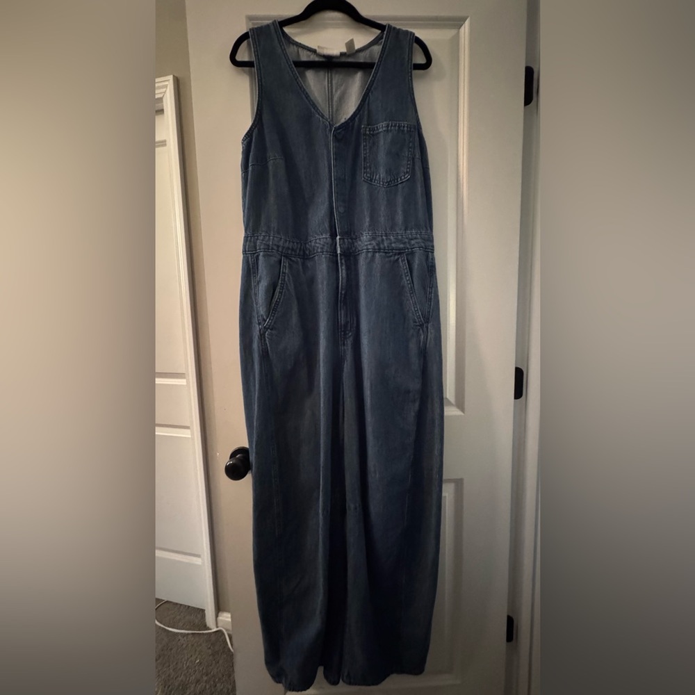 Universal Thread Blue Denim Jumpsuit with Label Detail